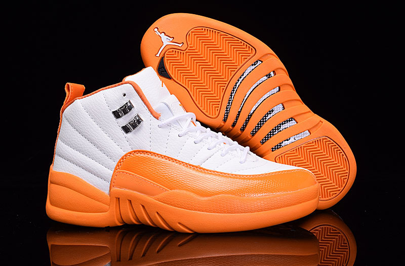 Women Air Jordan 12 White Orange Shoes